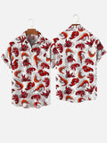 Cartoon Hand-Painted Sea Life Lobster Printing Breast Pocket Short Sleeve Shirt