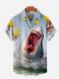 Funny Hawaiian Laughing Shark Printing Short Sleeve Shirt