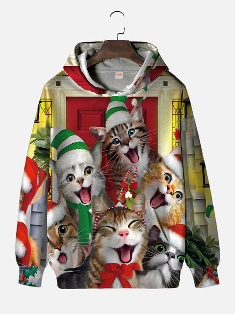 Merry Chrismas Cute Pet Cats Party Printing Hooded Sweatshirt