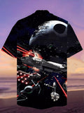 Eye-Catching Fantasy Outer Space Space Wars Spaceships And Mysterious Planets Printing Cuban Collar Hawaiian Short Sleeve Shirt
