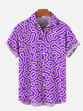 Purple Abstract Op Art Twisted Line Printing Short Sleeve Shirt