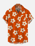 Hawaiian Orange And White Stitching Daisy Printing Short Sleeve Shirt