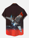 Gradient Color Space And Sci-Fi Space Fighter Printing Short Sleeve Shirt