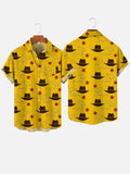 Yellow Classic Cowboy Character Cowboy Hat And Lariat Printing Breast Pocket Short Sleeve Shirt