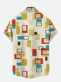Mid Century Modern Style Abstract Geometric Art Patchwork Printing Breast Pocket Short Sleeve Shirt