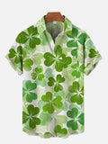 St. Patrick's Day Gradient Green Lucky Shamrocks Pattern Printing Breast Pocket Short Sleeve Shirt