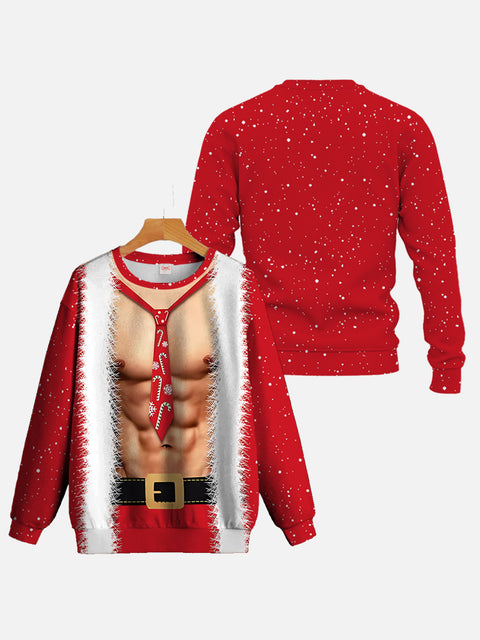 Christmas Santa Claus With Toned Pecs Printing Body Builder Costume Muscle Printing Round Collar Sweatshirt