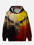 Ethnic Style Contrast Color Animal Skull Cow Skull Printing Hooded Sweatshirt