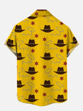 Yellow Classic Cowboy Character Cowboy Hat And Lariat Printing Breast Pocket Short Sleeve Shirt