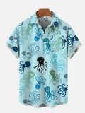 Cartoon Sea Creature Colorful Octopus Cartoon Costume Printing Breast Pocket Short Sleeve Shirt