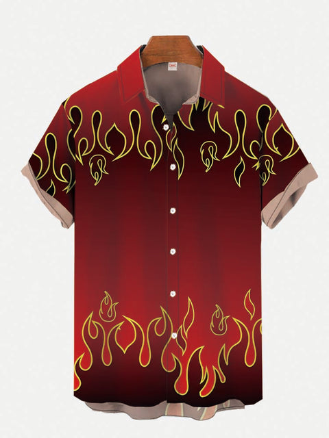 Funny Printed Fashion Burning Fire Short Sleeve Shirt