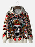 Native Chief Skull Printing Hooded Sweatshirt