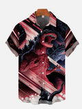 Ukiyo-e Monster Art Scary Giant Monster Godzilla Printing Short Sleeve Shirt
