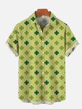 Happy St Patrick's Day Clover Pattern Classic Check Printing Short Sleeve Shirt