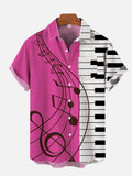 Pink And White Splicing Piano Keys And Musical Notes Sheet Music Printing Breast Pocket Short Sleeve Shirt