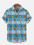 Gradient Blue Stripes Cartoon Mushroom Game Cartoon Costume Printing Short Sleeve Shirt