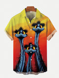 The Three Ostrich Brothers And Orange Sunshine Printing Short Sleeve Shirt