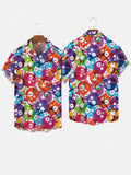 Cartoon Cute Colorful Doodle Round Octopus Printing Breast Pocket Short Sleeve Shirt