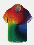 Optical Illusion Fantastic Colorful Glare Rainbow Color Pattern Printing Short Sleeve Shirt
