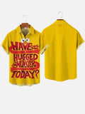 Yellow Cartoon Have You Hugged A Monster Today Printing Short Sleeve Shirt
