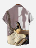 Abstract Musical Elements Distorted Guitar And Beauty Shadow Printing Short Sleeve Shirt