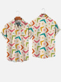 Retro Multi Colored Medieval Boomerang And Starburst Printing Breast Pocket Short Sleeve Shirt