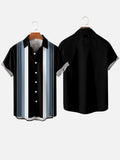 Vintage Black And White Striped Turndown Collar Button Down Short Sleeve Shirt
