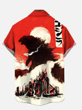 Ukiyo-e Japanese King Of Monsters Godzilla And City Ruins Printing Short Sleeve Shirt