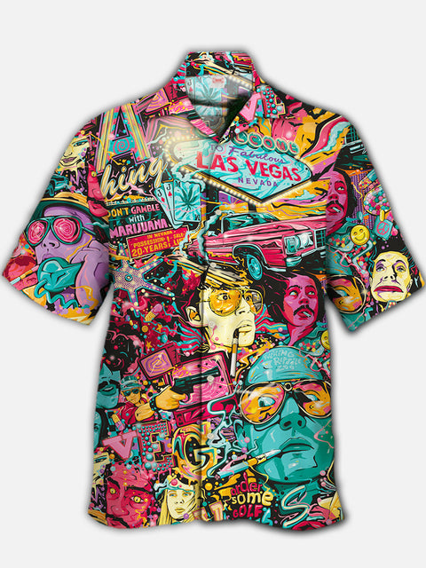 Eye-Catching Vintage Fun Las Vegas Urban Graffiti Printing Cuban Collar Hawaiian Short Sleeve Shirt