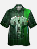 Eye-Catching Mystic Green Anatomy Spacecraft Printed Cuban Collar Hawaiian Short Sleeve Shirt