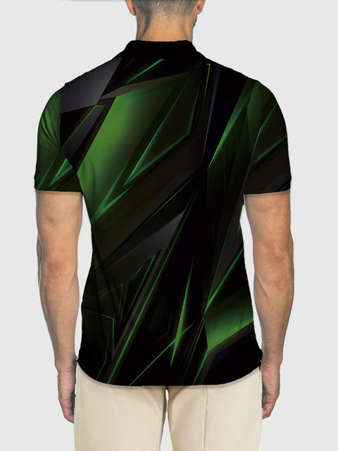 2D Abstract Metallic Gradient Green Printing Short Sleeve Polo