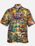 Eye-Catching Exotic Beach Tiki Bar Parrot Party Printing Cuban Collar Hawaiian Short Sleeve Shirt