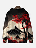 Ukiyo-E Landscape Snow Mountain And Tree Printing Hooded Sweatshirt