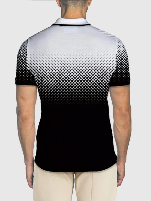 Black And White Gradient Geometric Art Printing Short Sleeve Polo