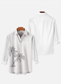 White Abstract Minimalistic Line Palm Tree Printing Long Sleeve Shirt