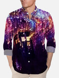 Starry Sky Purple Universe Falling Stars And Time Travel Box Printing Breast Pocket Long Sleeve Shirt