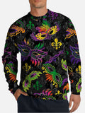 Happy Mardi Gras Colorful Masks And Lily Sign Printing Round Collar Sweatshirt