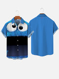 Blue Big Eyes Cartoon Plush Monster Cartoon Costume Printing Short Sleeve Shirt
