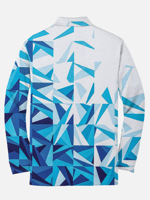 Blue Polygonal Geometric Art Printing Long Sleeve Polo