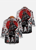 Vintage Ukiyo-E Japan Style Samurai Fighter Printing Long Sleeve Shirt
