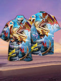 Eye-Catching Mysterious Dragon World Colorful Flying Dragon Printing Cuban Collar Hawaiian Short Sleeve Shirt