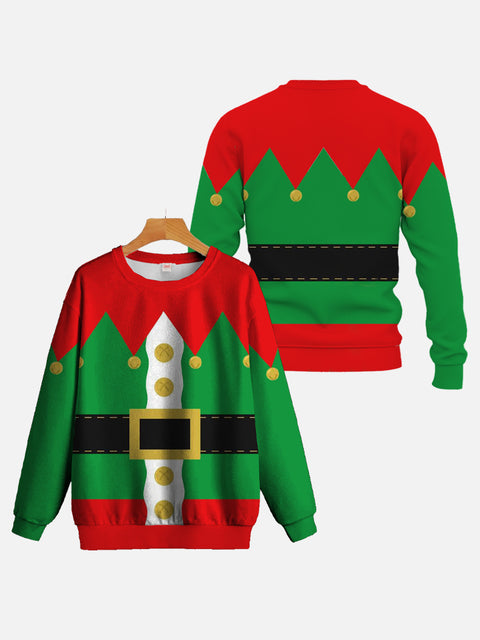 Christmas Is Here Cute Santa Claus Costume Printing Round Collar Sweatshirt
