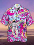 Eye-Catching Vaporwave Astronaut Colorful Ink Splashing Moon Space Printing Cuban Collar Hawaiian Short Sleeve Shirt