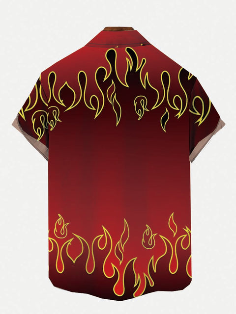 Funny Printed Fashion Burning Fire Short Sleeve Shirt