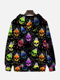Holiday Colorful String Lights Skull Bulbs Printing Hooded Sweatshirt