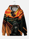 Oil Painting The Scream Robot And Falling Spaceship Printing Hooded Sweatshirt