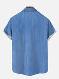Blue Elegant Bamboo Silhouette Printing Short Sleeve Shirt
