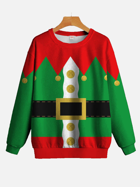 Christmas Is Here Cute Santa Claus Costume Printing Round Collar Sweatshirt