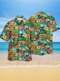 Eye-Catching Tropical Volcano Plants And Tikis Printing Cuban Collar Hawaiian Short Sleeve Shirt