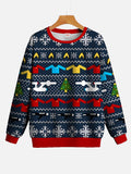 Navy Colorful Pajamas Christmas Tree And Starship Round Collar Sweatshirt